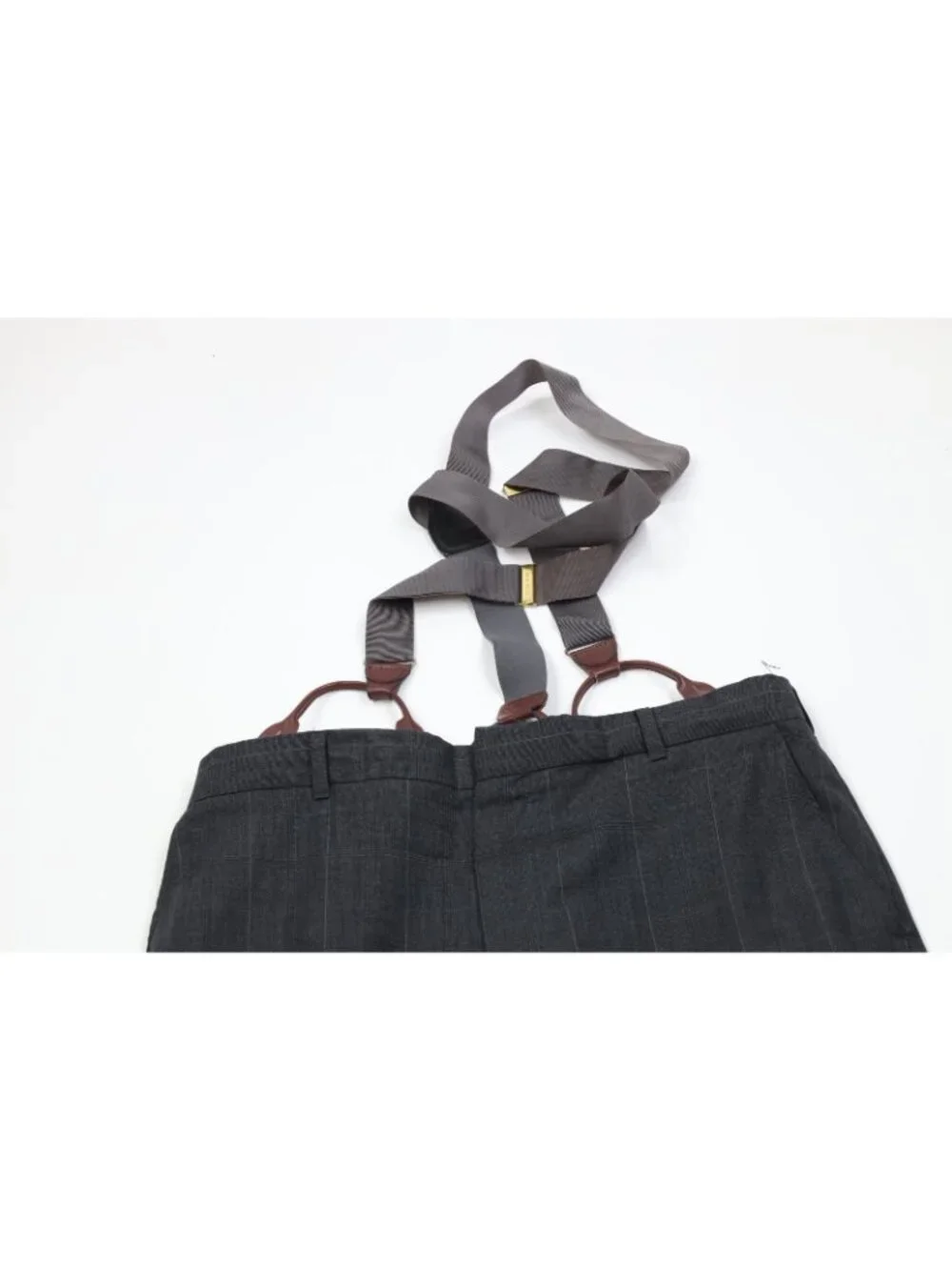 Vintage 70s Mens 46R 2 Piece Wool Suit Wide Leg Gray Plaid Suspenders 34x29 USA